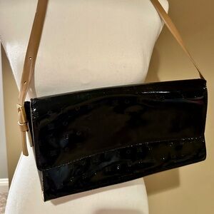 Elegant Black Patent Leather Shoulder Arcadia Italian Bag!